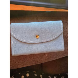 Vintage Light Blue Suede Checkbook Wallet